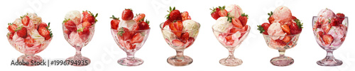 Strawberry ice cream sundaes and parfaits serving refreshing frozen fruit treats in glass bowls, showcasing a delicious variety of summer desserts for sweet indulgence