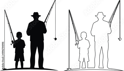 Silhouette Illustration Of Adults And Children Fishing Together
