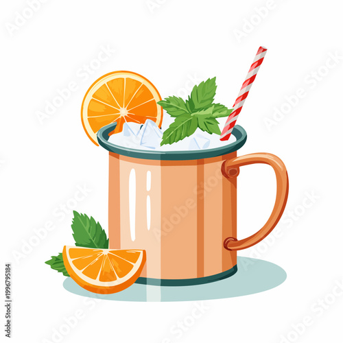Refreshing Orange and Mint Drink with Ice