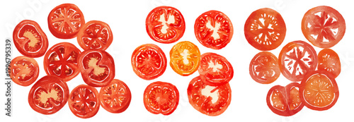 Tomato slices depicting natural healthy food ingredients, presenting a refreshing and vibrant concept for cooking, nutrition, and vegetarian lifestyles