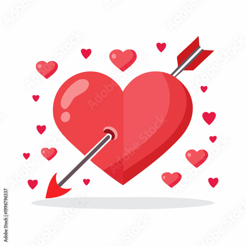 Heart pierced by Cupid's arrow surrounded by smaller hearts