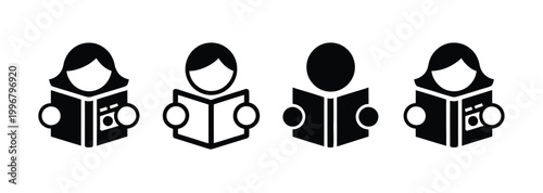 Reading book icon set for education learning and reader concept read book symbol minimal vector illustration isolated on white background