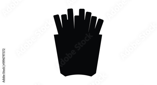 Black french fries in a paper container a minimalistic food illustration silhouette