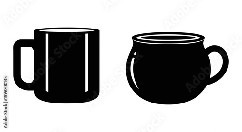 Coffee mug and cup icon set, solid silhouette style, white background, vector Illustration