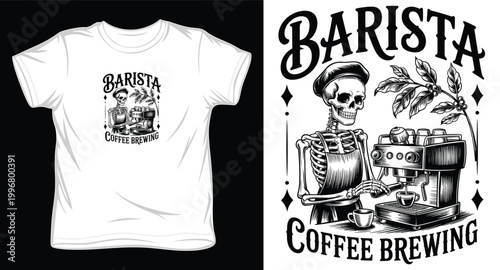 Barista skeleton coffee brewing t-shirt design.