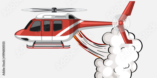Firefighting helicopter dropping water to extinguish fire and smoke. This vector is suitable for web, presentations, advertisements, safety posters, and emergency service designs.
