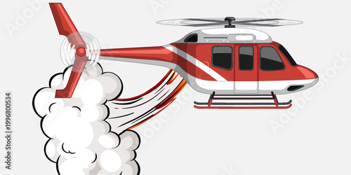 Firefighting helicopter dropping water to extinguish fire and smoke. This vector is suitable for web, presentations, advertisements, safety posters, and emergency service designs.