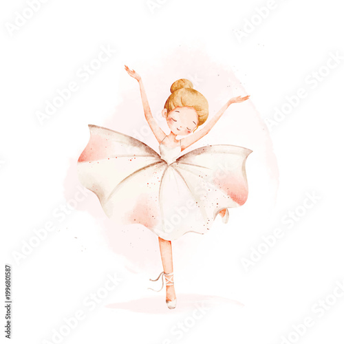 Watercolor Illustration of Beautiful Ballerina