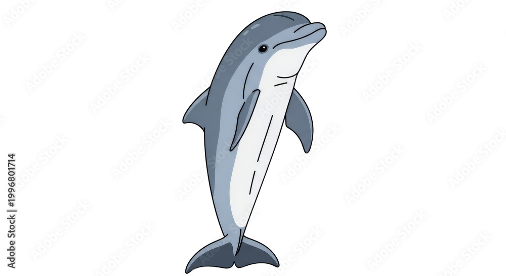 Obraz premium Friendly Blue Dolphin Cartoon Illustration Isolated on White Background