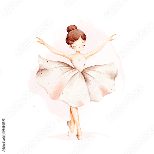 Watercolor Illustration of Beautiful Ballerina