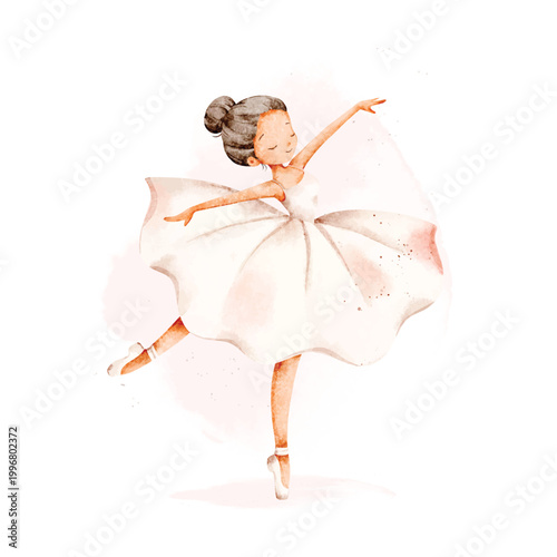 Watercolor Illustration of Beautiful Ballerina