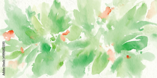 Abstract green and peach watercolor wash hand painted floral texture background with watercolor abstract background botanical artistic illustration creative decorative horizontal delicate