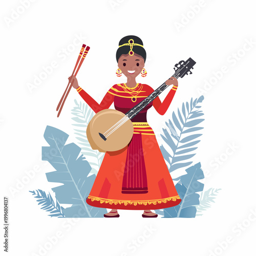 Indian Woman Playing Traditional Instrument