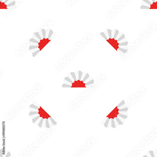 Seamless pattern of Japanese folding fans with red and white elements isolated on transparent background