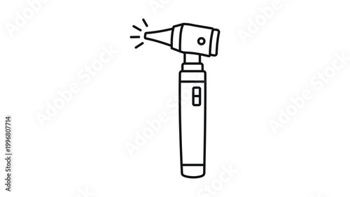Otoscope Vector Icon Illustration with Editable Stroke. Minimalist black line art of a handheld medical ear examination tool on a white background. Scalable professional healthcare graphic.