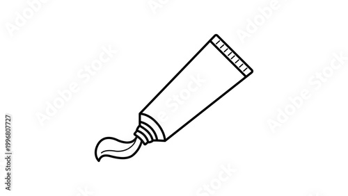 Minimalist Toothpaste Tube Editable Stroke Vector Icon. Hand-drawn black line illustration of a tube of paste for dental hygiene, oral care, and health. Scalable outline graphic on white background.