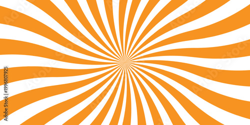 Orange and white sunburst radial background with swirling retro rays
