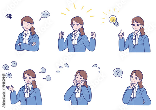 スーツ姿の若い女性の色々な表情とポーズのセット