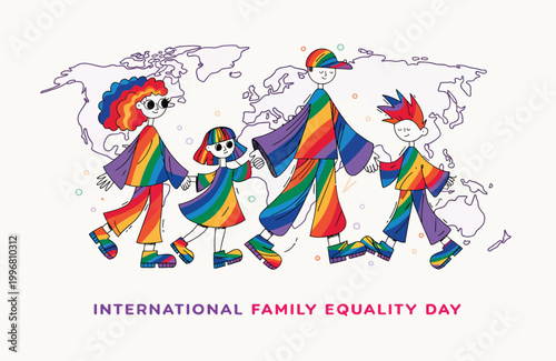International Family Equality Day Rainbow Family Illustration Celebrating LGBTQ+ Pride, Diversity and Togetherness