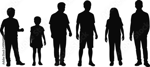 Black silhouette group of diverse people standing in line facing away black silhouettes