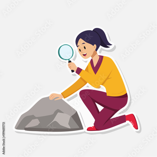 Scientist Examining Rock with Magnifying Glass