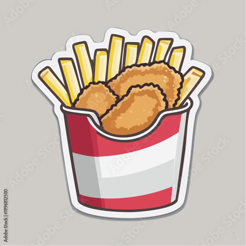 Cartoon Fried Chicken Nuggets and Fries in a Bucket