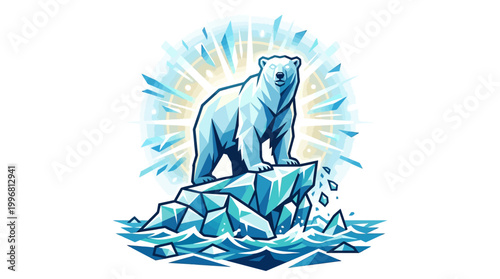 Polar bear standing on ice block.