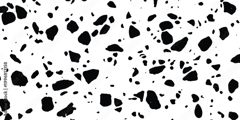 Fototapeta premium Black terrazzo stone pattern with small scattered rock pieces and organic shapes