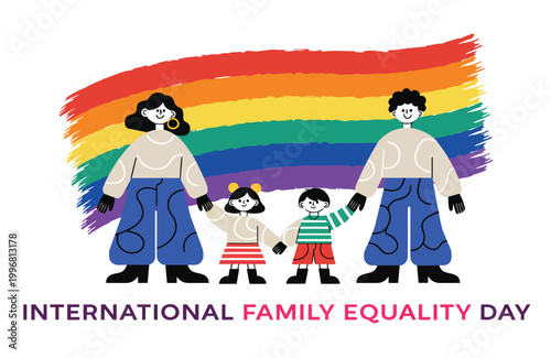 International Family Equality Day Rainbow Family Holding Hands Parents And Children Celebrating Pride