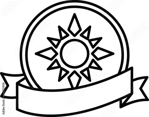 Circular emblem with sunburst and blank banner for text