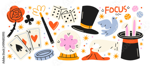 Slika na platnu Magic trick elements in retro cartoon style