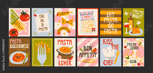 Foto Italian pasta posters in retro cartoon style