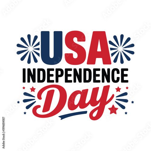 USA independence day stylized lettering design with various star and burst.