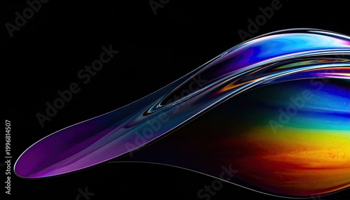 Liquid wave displays a vibrant spectrum of iridescent colors flowing against a solid black background.