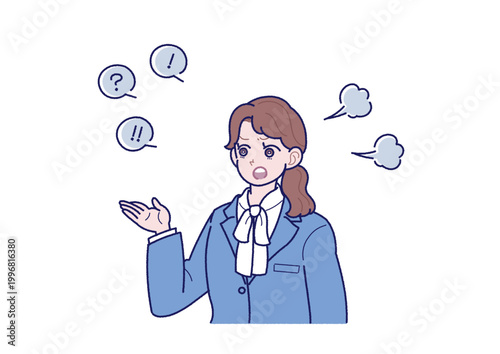 怒って抗議しているスーツ姿の若い女性のイラスト