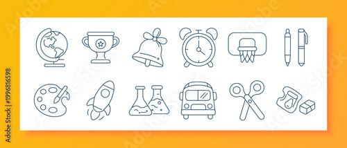 Business set icon. Megaphone announcement, briefcase portfolio, team group, idea bulb gear, growth chart, strategy chess, finance location, document approval, handshake agreement, quality badge