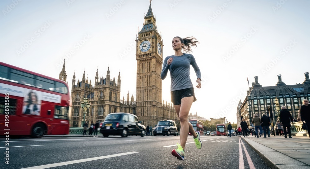 Obraz premium Woman running in London with Big Ben in background 4.