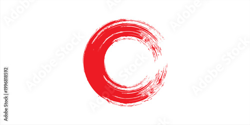Circle brush stroke vector isolated on white background. Red enso zen circle brush stroke. For stamp, seal, ink and paintbrush design template. Grunge hand drawn circle shape, vector illustration