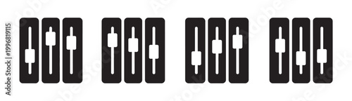 Electrical plug connector icon set featuring cylindrical three pin socket design, black and white vector illustration, modern minimal style for energy supply and electrical hardware concepts