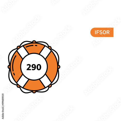 Orange safety lifebuoy icon with text