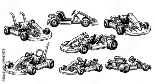 Collection of detailed go-karts in various dynamic perspectives.