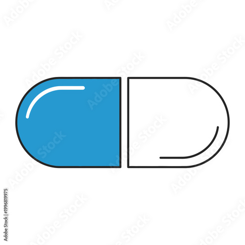 Blue and white medical capsule pill icon
