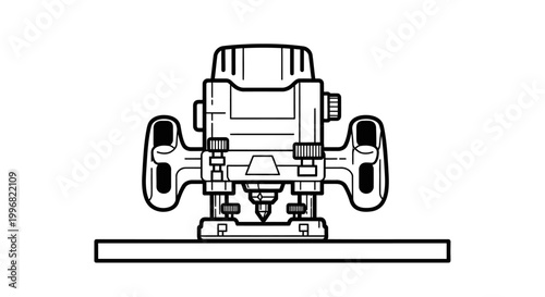 Black and white illustration of a woodworking router tool isolated