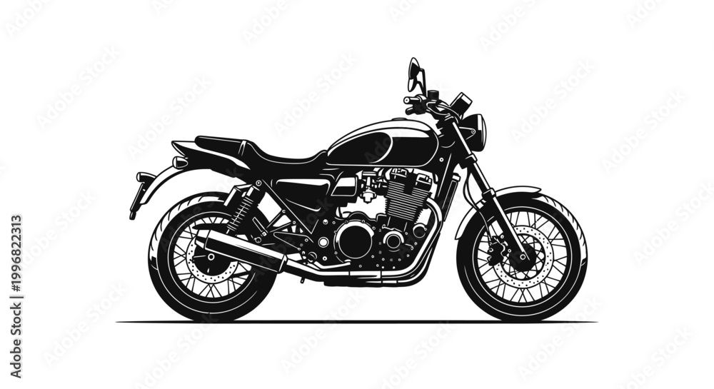 Fototapeta premium Black motorcycle illustration isolated on white background for design