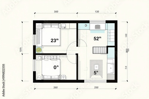 Small apartment floor plan with room dimensions and layout