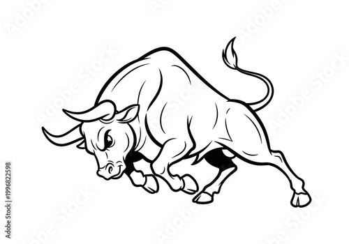 Powerful Charging Bull Illustration Aggressive Animal.
