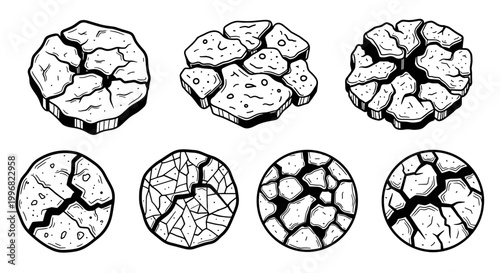 Cracked Ground Textures Top View Set.