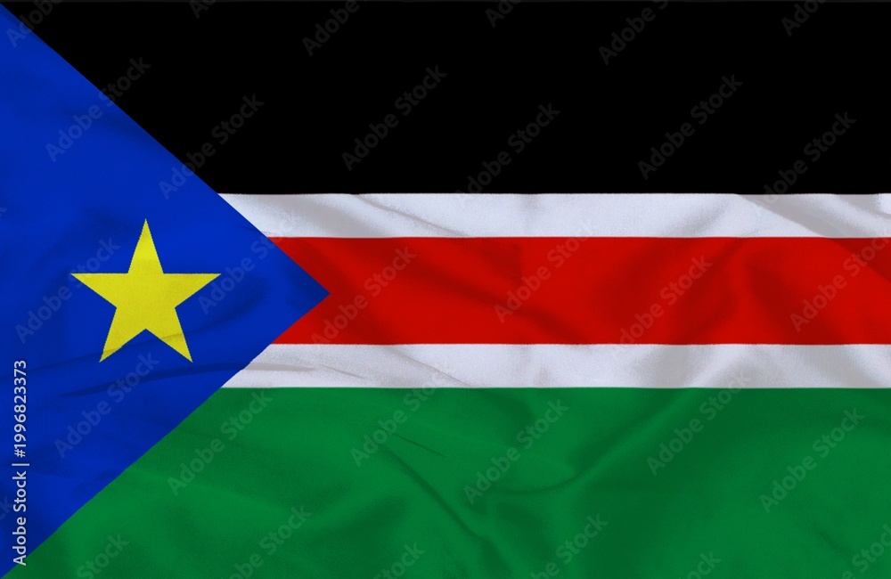 Obraz premium South Sudan National Flag Waving Fabric Background
