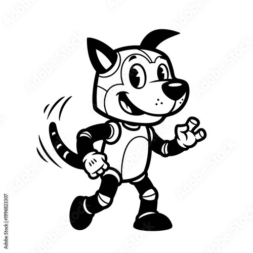 Cartoon Robot Dog Character Running Joyfully.