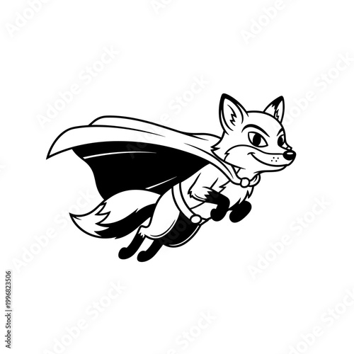 Super Fox Flying with Cape Cartoon Illustration.